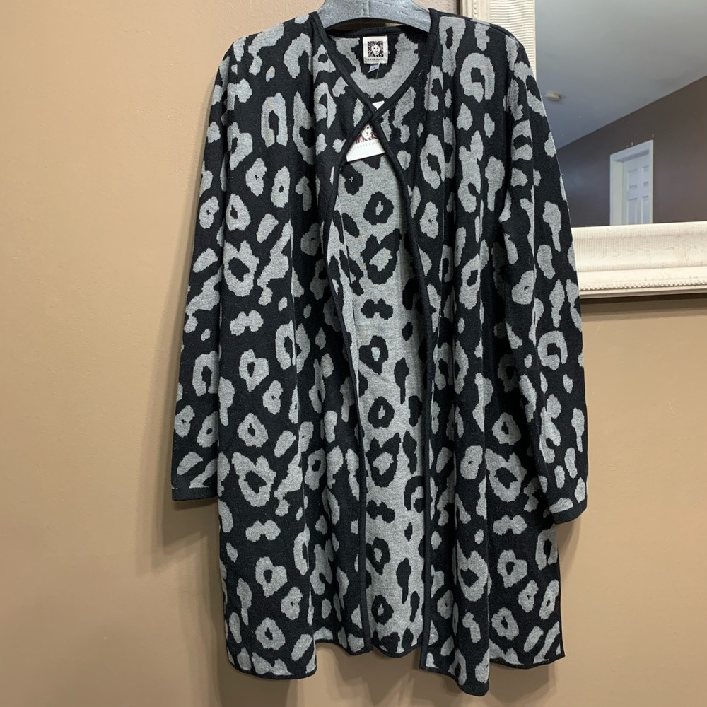 Anne Klein Animal Print Cardigan Sweater Small